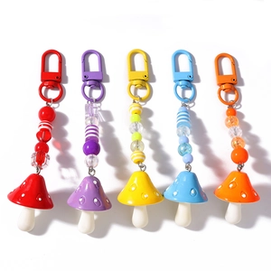 Fashionable colorful mushroom keychain set with striped beads and metal clasps