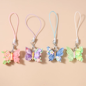 Fashion Y2K Butterfly Flower Phone Charm Strap Plastic Floral Keychain Pendant For Women Backpack Purse Jewelry Accessory