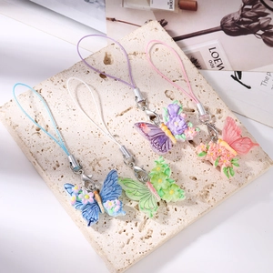 Fashion butterfly and flower phone charms in blue purple green and pink resin