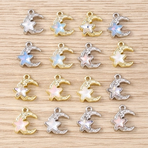 Moon Star Pendants Zinc Alloy Inlaid Faux Opal Charms For DIY Necklace Bracelet Earring Jewelry Making Accessories Pendant Only (Without Chain)