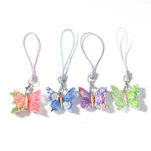 Fashion butterfly charms with floral details and lobster clasp in four vibrant colors