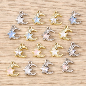 5pcs set of moon and star charms for DIY jewelry making with colorful opal inlay