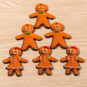 Set of 6 gingerbread man wooden charms for Christmas DIY jewelry making and crafts