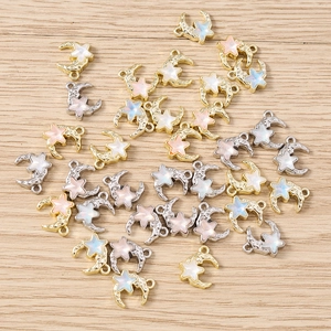 Golden and silver star moon charms with opal resin center for DIY jewelry making