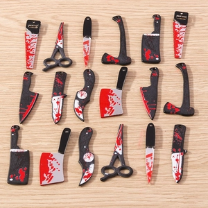 Halloween Bloody Knife Axe Scissors Charms Horror Gothic Acrylic Pendants For DIY Jewelry Making Accessories Handbag Decor