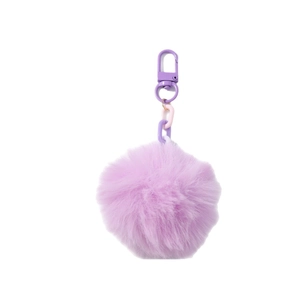 Porte-clés pompon en fausse fourrure violette avec maillons colorés pour sacs à main
