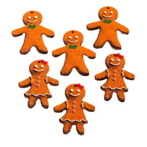 6-piece set of Christmas gingerbread man pendants with realistic cookie texture and bows