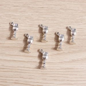 Set of 6 antique silver alloy wine goblet pendants for DIY jewelry and accessory making
