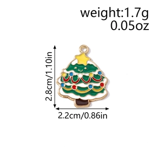 Vue détaillée du pendentif sapin de Noël en émail coloré avec dimensions et poids