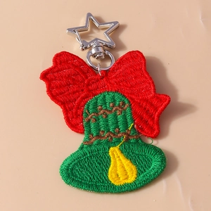 Christmas Bell Embroidery Keychain Red Bowknot Plush Xmas Tree Hanging Ornament Star Shape Metal Clasp Bag Pendant Gift