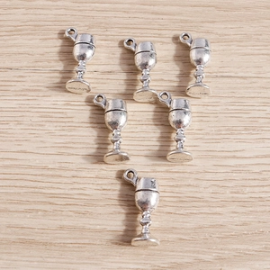 Set of six vintage silver alloy wine glass charms for DIY jewelry and crafts making