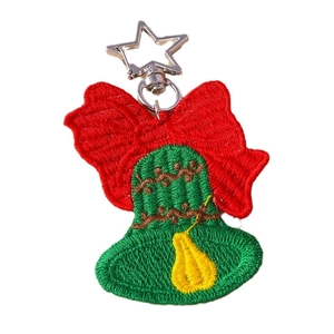 Christmas embroidered bow and bell keychain pendant with star shaped metal lobster clasp