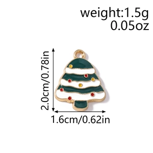 Vue détaillée d'un pendentif sapin de Noël vert 1,6x2,0cm avec dimensions et poids