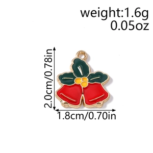 Dimensions détaillées pour un petit pendentif cloche de Noël en rouge et vert émaillé