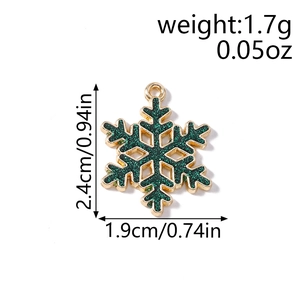 Pendentif flocon de neige à paillettes vertes avec bordure dorée et dimensions