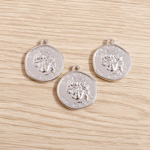 Set of 3 irregular coin charms with relief portraits for DIY necklaces and bracelets