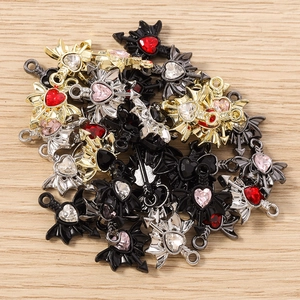 Gothic bat wing heart pendants with cupid arrows in various colors for DIY jewelry making
