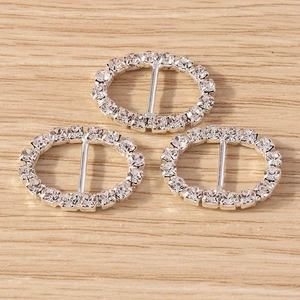 Silver geometric rhinestone oval buckles for DIY fashion jewelry and bag accessories