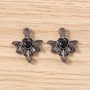 Gothic bat wing heart charms in gunmetal finish for DIY jewelry making accessories