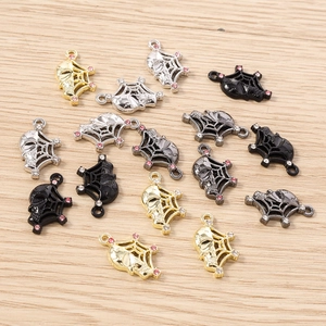 Gothic spider web skull alloy pendants with rhinestones for DIY jewelry making