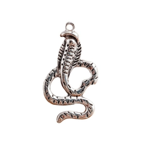 Retro antique silver cobra snake charms with scale texture for DIY jewelry making