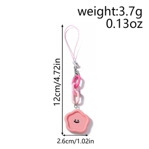 Vue détaillée du bijou de téléphone fleur rose avec dimensions et poids léger de 3,7g