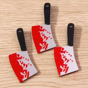 Three Halloween meat cleaver charms with red blood splatters for DIY jewelry making