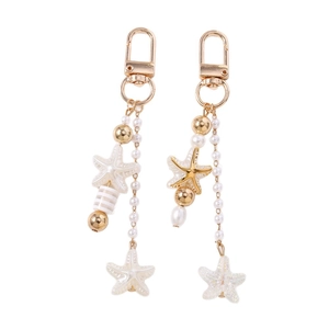 Starfish and pearl keychain with gold chain and lobster clasp for bags and keys