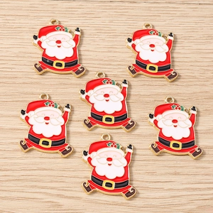 Lot de six pendentifs Père Noël en émail avec bords dorés pour bijoux de Noël à faire soi-même