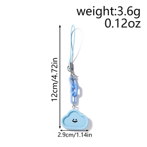 Détail de la lanière téléphone nuage bleu avec dimensions 12cm et poids de 3,6g