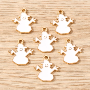 Détails de six pendentifs bonshommes de neige émaillés dorés pour bijoux de Noël DIY
