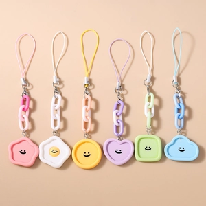 Bijou de Téléphone Mignon en Résine Visage Souriant Couleur Macaron Pendentif Coeur Nuage Oeuf Sangle de Téléphone pour Sac Femme