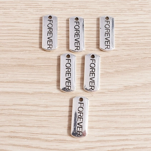 Set of 6 vintage silver rectangular charms with FOREVER engraving for DIY jewelry making