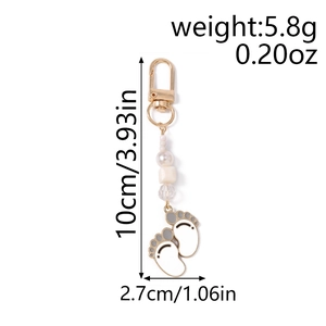 Detailed size map of baby footprint beaded keychain with dimensions and weight info