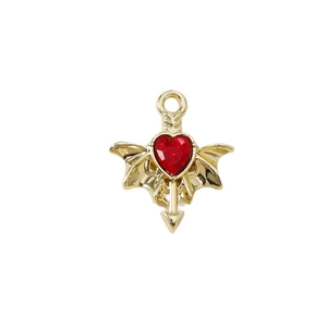 Gothic gold bat wing heart pendant with red crystal for DIY jewelry making