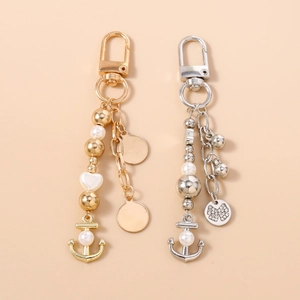 Porte-clés Perlé à la Mode Pendentif Ancre de Navire Charme de Sac Alliage Strass Nœud Cœur pour Femmes Filles