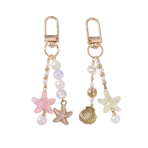 Starfish and pearl beaded keychains with golden shell charms for bag decoration