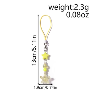 Detailed dimensions of yellow star beaded phone charm measuring 13cm in length