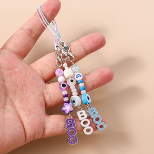 Three-piece set of Evil Eye beaded phone charms with 'BOO' charms and lobster clasps