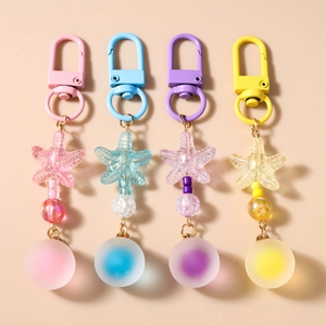 Ocean Sea Star Frosted Ball Beaded Keychain Resin Starfish Bag Pendant For Women Colorful Alloy Keyring Decorative Jewelry