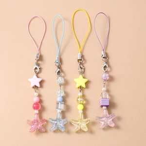 Set Of 4 Fashion Starfish Star Beaded Phone Lanyard Striped Bead Mobile Phone Chain Women Bag Pendant Charm Jewelry Decoration