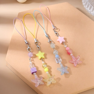 Colorful striped bead phone straps with starfish and star pendants in four colors