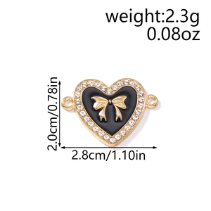 Herzanhänger mit schwarzer Emaille und Goldener Schleife für DIY Schmuckherstellung