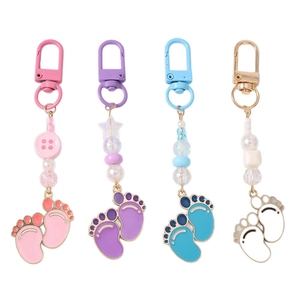 Colorful baby footprint keychain set with beads and stars for bags and backpacks