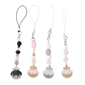 Fashionable ocean shell charms with pearls and beads for phones or bags in various colors