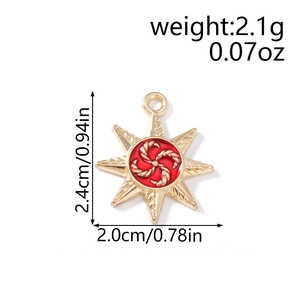 Detailed dimensions of the gold octagon star pendant with red enamel and spiral design