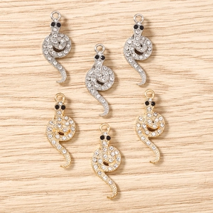 Pendentifs serpent scintillants avec strass blancs en or et argent pour création de bijoux
