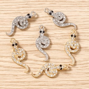 Pendentifs serpent brillants avec strass dorés et argentés pour création de bijoux