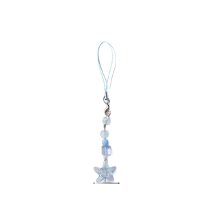 Blue ocean-themed beaded phone strap with starfish pendant and ice-cracked beads