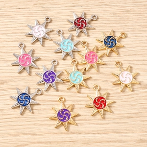 Octagonal star alloy charms with colorful swirl enamel for DIY jewelry making sets